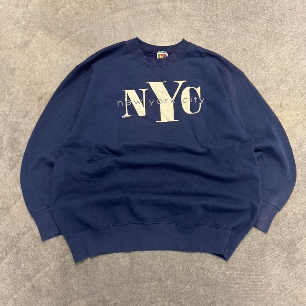 Vintage New York Crewneck Sweatshirt 90's NYC Navy Blue Pullover XL